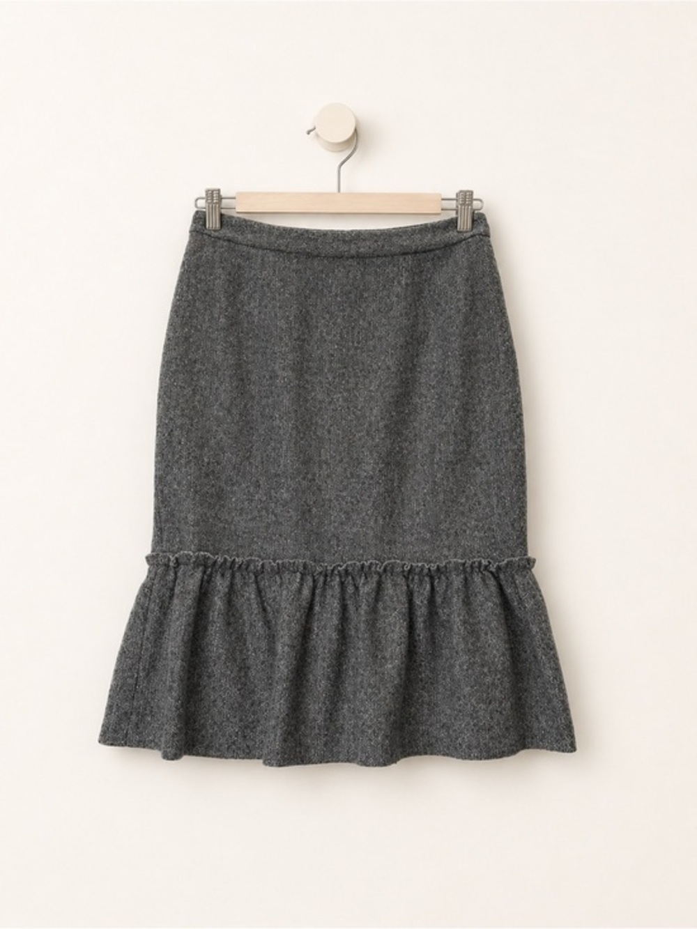 Wool Blend Ruffle Pencil Skirt